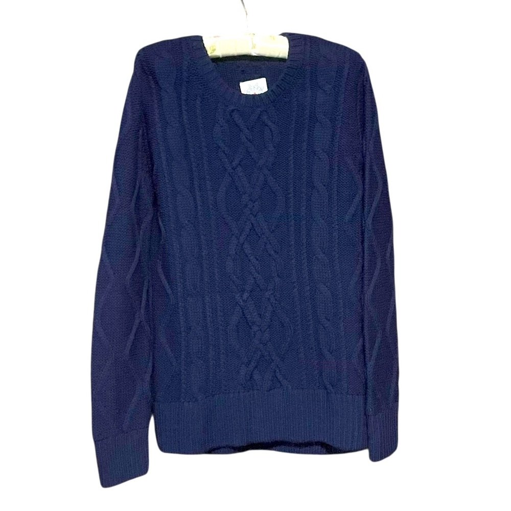 Boast Women's Chunky Fisherman Cable Wool Knit Crewneck Sweater‎ Navy Size L - Picture 2 of 11